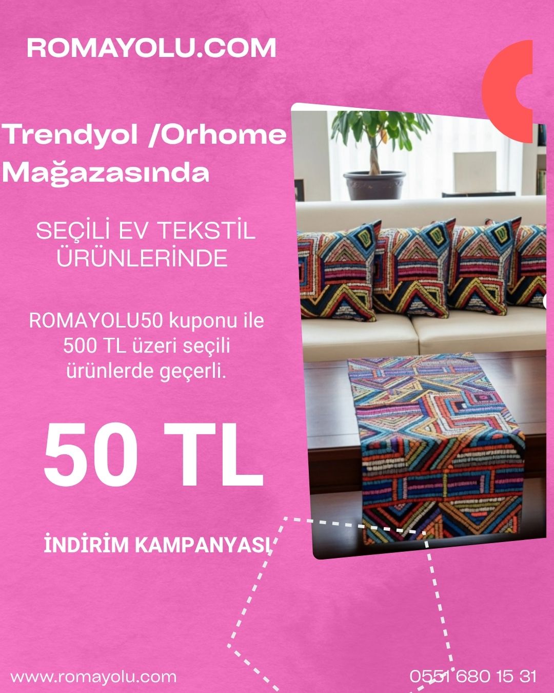 Orhome Mağzasında 50 TL İndirim Kuponu kampanya görseli